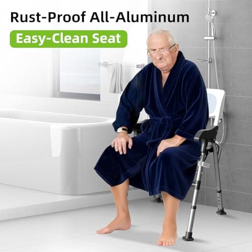 3-in-1 Shower Chair for Seniors, Foldable Bedside Commode, Height Adjustable Raised Toilet Seat with Removable Bucket, Padded Arms & Back Support for Elderly, Adults, 400 lbs Capacity (White) 5