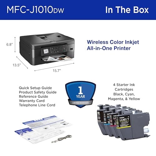 Brother MFC-J1010DW Wireless Color Inkjet All-in-One Printer, Duplex Printing, Mobile & Cloud Print, Compact Design, 1.8" Color Display, Works with Alexa 7