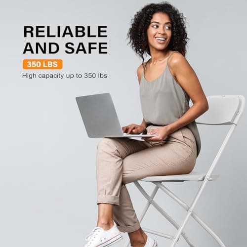 VINGLI 10 Pack White Plastic Folding Chair, Indoor Outdoor Portable Stackable Commercial Seat with Steel Frame 350lb. Capacity for Events Office Wedding Party Picnic Kitchen Dining 9