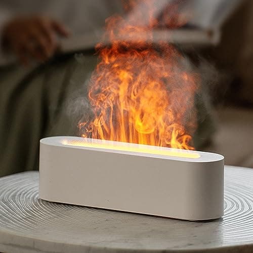 YALEDI Essential Oil Diffuser, Fireplace Flame Fire Oil Diffuser, 150ml Ultrasonic Cool Mist Aromatherapy Humidifier, Scent Aroma Diffuser with 7 Colors Light, Timer & Auto-Off for Home, Room (White)