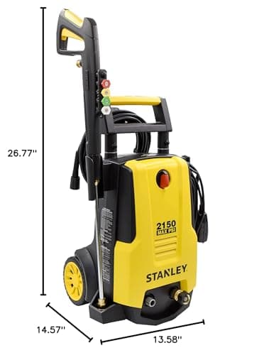 Stanley SHP2150 Portable Electric Pressure Washer, 2150 PSI, 1.4 GPM, 13 AMP, with Metal Lance, Foam Cannon, Quick Connect Gun, 25' Hose, 25lbs Yellow 4