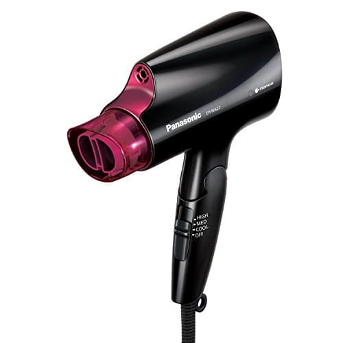 Panasonic nanoe Compact Hair Dryer for Healthy-Looking Hair, 1400W Portable, Folding Handling and QuickDry Nozzle for Fast Drying – EH-NA27-K (Black/Pink)