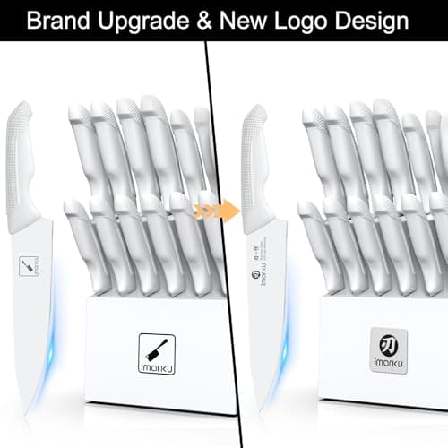 imarku Kitchen Knife Set, Japanese Knives Set for Kitchen, Stainless Steel Knife Set with Block, Kitchen Gadgets, White, Anti-Slip Handle, Dishwasher Safe, Gift for Women 6