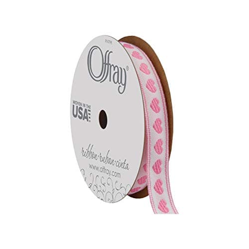 Offray 1/2" Wide Heart Pattern Ribbon for Crafts and Decoration, 9-Foot, Pink