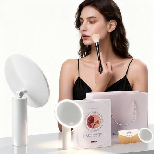 UieSian Asdys Lighted Makeup Mirror 10X Magnification, Dimmable Touch Control Vanity Mirror, Portable Travel Desk Mirror with Stand, Birthday Valentine's for Women Girlfriend Wife Mom Daughter 9