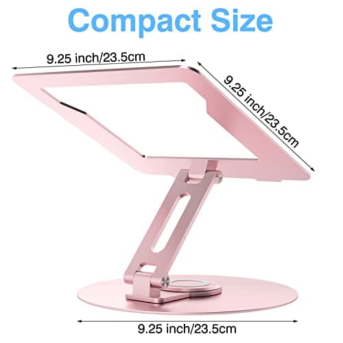 Swivel Laptop Stand for Desk, Adjustable Height Aluminum Computer Stand with 360 Rotating Base, Foldable Ergonomic Riser, Portable Laptop Holder Compatible with MacBook, All Laptops 10-17'', Pink 8