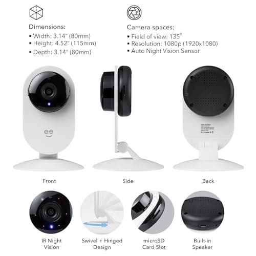 Geeni Glimpse Indoor Security Camera - 1080p HD Video, 2-Way Audio, Motion Alerts, WiFi Compatible with Alexa & Google Home, White 9