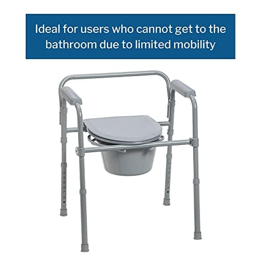 McKesson Folding Commode Chair with 7.5 qt Bucket, 350 lbs Weight Capacity, 13 1/2 in Seat Width, Adjustable Height, 1 Count 7