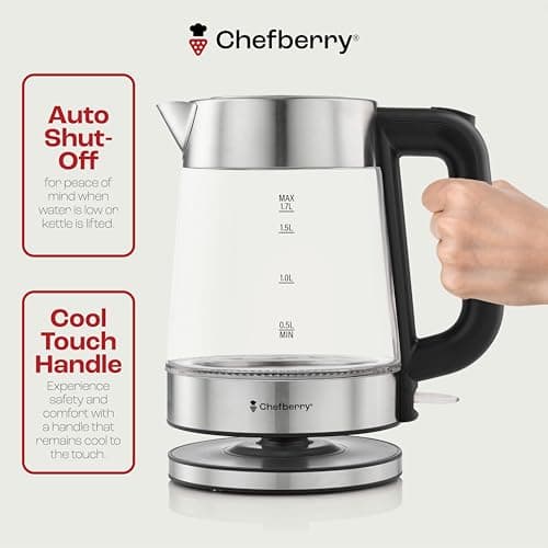Electric Kettle for Boiling Hot Tea & Water | 1.7L Stainless Steel Borosilicate Glass Boiler With No Plastic, Automatic Shutoff, BPA Free, Fast Heating Technology (Black) 8