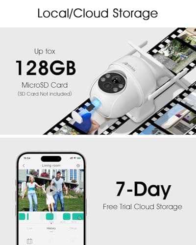 ANRAN Solar Security Cameras Wireless Outdoor,2K Cameras for Home Security with Fixed Solar Panel, 360° PTZ for Home Surveillance,2.4G WiFi, PIR Human Detection, 3MP Color Night Vision, 2 Pack 7