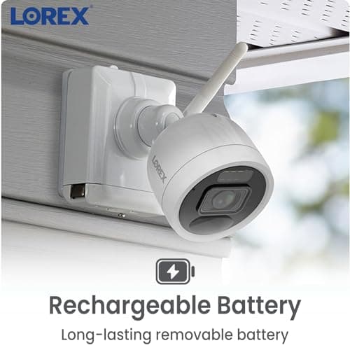 Lorex 2K Security Camera System with 32GB NVR – 8 Channel Battery Operated Wire Free Home Security System with 4 Cameras – Active Deterrence, Person Motion Detection, Weatherproof Outdoor & Indoor 5
