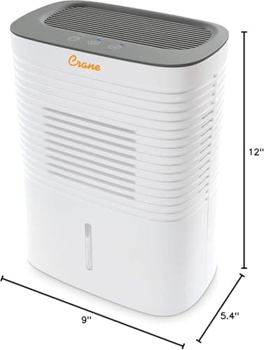Crane Compact Dehumidifier for 300 Sq Ft Rooms, 0.5 Gallon Tank, For Basements, Bedrooms, Offices, Portable Dehumidifier, Auto Shut-Off, Whisper Quiet 5