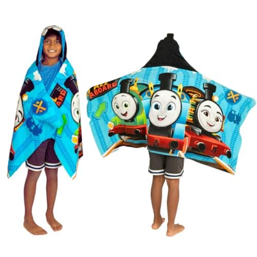 Thomas & Friends Kids Super Soft Bath/Pool/Beach Soft Cotton Terry Hooded Towel Wrap, 24 in x 50 in, (100% Officially Licensed Product) By Franco
