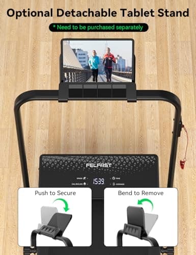 FelFast Walking Pad Treadmill, 12% 5-Level Auto Incline, 2-in-1 Under Desk Foldable w/Remote Control, 12 HIIT Mode, 265 Lbs, 7.6 MPH Max, Portable Treadmill for Office Home, No Tablet Stand 7
