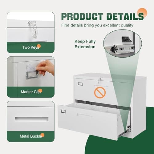 Letaya 2 Drawer Metal Filing Organization Office Cabinets with Lock,Lateral File Cabinets for Home Office Hanging Files Letter/Legal/F4/A4 Size (2 Drawer-White) 5