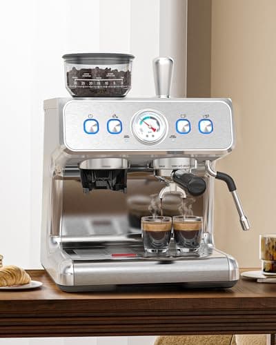 COWSAR Commercial Espresso Machine 20 Bar, Semi-Automatic Espresso Maker with Bean Grinder & Milk Frother Steam Wand, Removable Water Reservoir, Self-Cleaning, Ideal for Cappuccino, Stainless Steel 6