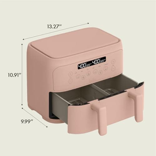 bella 4 Qt TriZone Air Fryer, EverGood™ Ceramic Nonstick Coating, Dual Basket Design w Removable Divider, Digital Touchscreen Control w 6 Preset Cooking Options, 1200 Watt, 3lb Capacity, Blossom 8