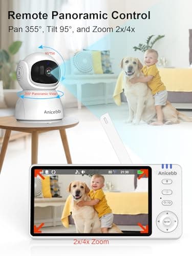 Anicebb 5" HD Video Baby Monitor with Camera and Audio, No WiFi Hack-Proof Security, Remote Pan-Tilt-Zoom, 100-Hour Battery Life in VOX Mode, 1000ft Range, Night Vision, Temperature & Cry Alerts 4