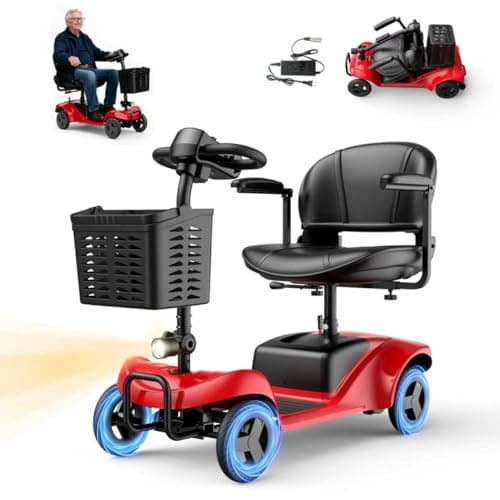 Mobility Scooter for Adults,4 Wheel Mobility Scooter,15 Miles Range,300LBS Capacity,Lightweight and Portable,with LED Headlights and Basket,Charger Included,Gifts Suitable for Elders,red