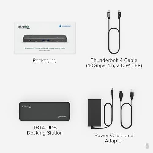 Plugable Thunderbolt 4 Dock with 100W Charging, Thunderbolt Certified, Laptop Docking Station Dual Monitor Single 8K or Dual 4K HDMI for Windows and Mac, 4X USB, Gigabit Ethernet (TBT4-UD5) 7