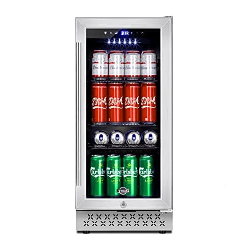 Tylza 15 Inch Beverage Refrigerator, 130 Cans Quiet Beverage Fridge, 15'' Beverage Cooler Under Counter with Glass Door and Lock for Built-in or Freestanding With Temperature Memory Function TYBC100