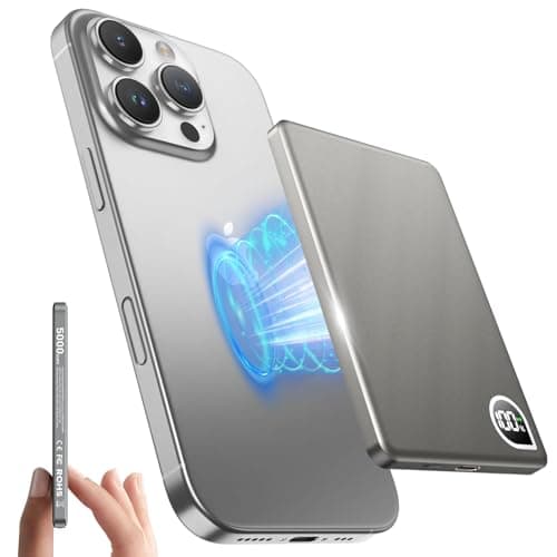 Zoklze Portable Charger Power Bank, 5000mAh Ultra Slim Battery Bank with USB-C Cable & Digital Display, 22.5W Fast Charging Magnetic Battery Pack for iPhone 16/15/14/13 Series, Samsung & Android(Gray)