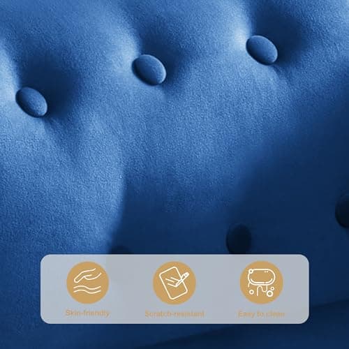 Weture Tufted Velvet Chaise Lounge Indoor with Storage, Upholstered Rolled Arm Lounge Chair with Nailhead Trim, Button Tufted Chaise Lounge for Living Room Bedroom Office, Blue 7