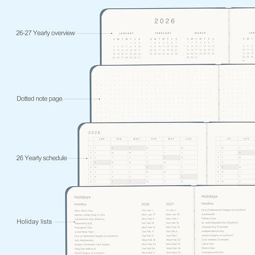 And Per Se 2026 Planner-Daily, Weekly & Monthly Leather Hardcover Planner, 5.7" x 8", Daily Schedule, 100 GSM Thick Paper, Back Pocket(Dark Blue) 5