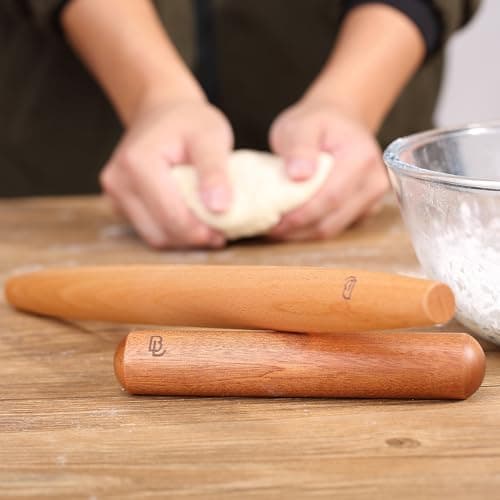 BAMBOO LAND- French Rolling Pin Set, 2 pcs, 16", 8", Natural Wood Rolling Pins for Baking 7