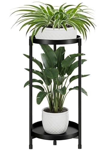 Atpddpey Plant Stand indoor outdoor - 2 Tier black Tall Metal Flower Pot Holder Potted Display Rack - Heavy Duty Corner Plant Shelf for Patio Garden Balcony Living Room Bedroom