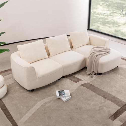 YOPENG 108" Modular Sectional Sofa with Chaise Lounge, Luxury Curved Sofa, Modern L Shaped Upholstered Boucle Couches, Minimalist 3 Seater Sofas for Living Room Apartment Office, White
