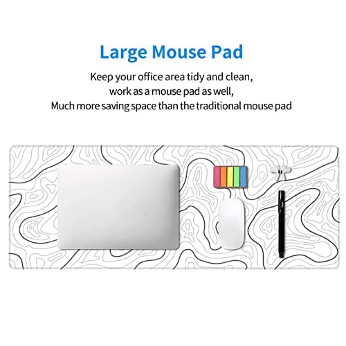 Abstract Topographic Map White Grey Black Gaming Mouse Pad Long Mouse Pad Large Desk Mat 31.5 X 11.8 Inch Mousepad with Non-Slip Base Stitched Edge Keyboard Mat for Gaming Office 5