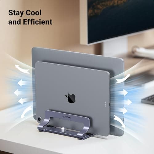 UGREEN 3-Slot Vertical Laptop Stand Holder Desk Compatible with MacBook Pro Air Laptop Stand Desktop Adjustable, Lenovo Ideapad, Surface Book, HP Notebook, Dell Chromebook Up to 17.3 Inch, Space Gray 7