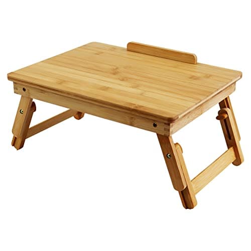 WKWKER Bamboo Laptop Desk with Folding Legs Tilting Surface Workstation Table Adjustable Laptop Stand Bed Tray for tv Sofa Study Computer Ipad Book (Natural) 7