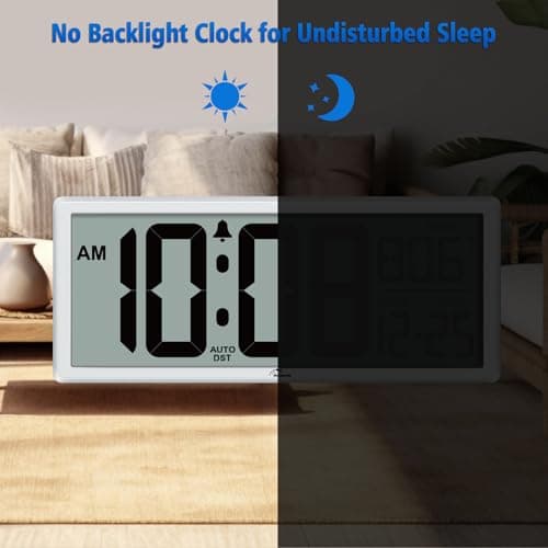 WallarGe 14.5'' Large Digital Wall Clock Battery Operated with Jumbo Numbers, Temperature and Date - Easy to Read and Set, Auto DST 6