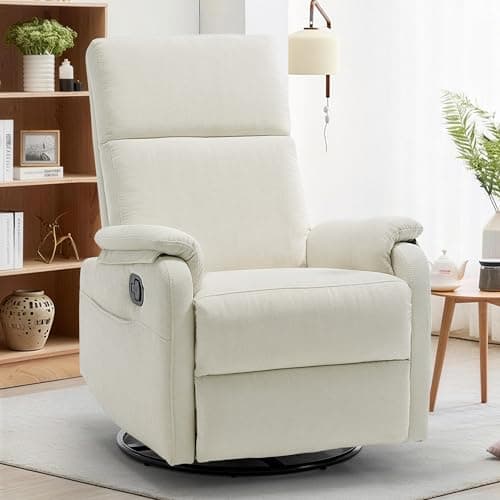 Korser Recliner Chair, Swivel Rocking Recliner Chair for Adults, Glider Rocking Chair, Small Nursery Chair Recliner for Living Room, Reclining Chair with Modern-Designed Armrests, Chenille, Beige
