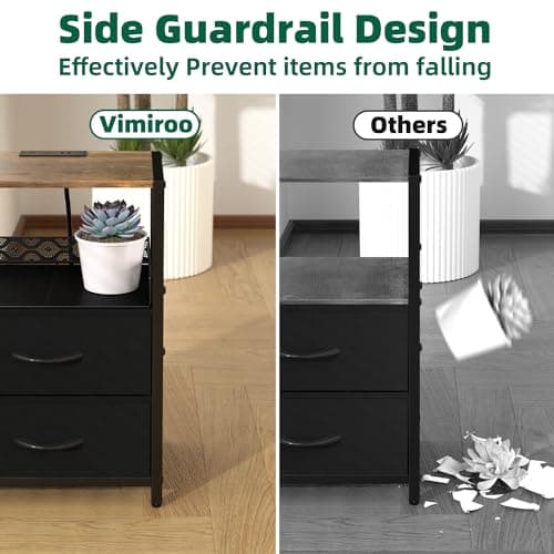 vimiroo Nightstands Set of 2, End Table with Charging Station, Side Tables Bedroom with 4 Fabric Drawers, 3-Tier Bedside Table with Storage Shelf for Living Room, Office, Bedroom (Black) 5