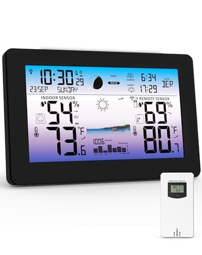 Weather Station Wireless Indoor Outdoor, Digital Thermometer for Home, Large Color HD Display with Remote Sensor, Weather Forecast, Atomic Clock, Moon Phase