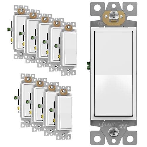 ENERLITES 3-Way Decorator Paddle Rocker Light Switch, Gloss Finish, Single Pole or Three Way, 3 Wire, Grounding Screw, Residential Grade, 15A 120V/277V, UL Listed, 93150-W-10PCS, White (10 Pack)