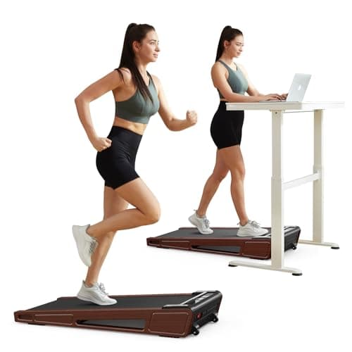 GOYOUTH Walking Pad with 5% Incline, Under Desk Treadmill, Compact Jogging Machine, Wooden Treadmills for Home Office & Small Space, 12 HIIT Programs