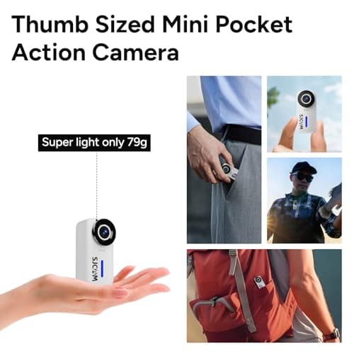 SJCAM C110+ Standard Combo, 4K Pocket Action Camera, 170° FOV, 6-Axis Stabilization, Mini Body Cam, Waterproof, Wearable, Portable POV, Built-in Spkr & Mic for Vlogging, with Helmet Mount Kits, White 8