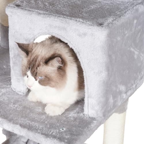 Heybly Cat Tree, 73 inches Tall Cat Tower for Large Cats 20 lbs Heavy Duty for Indoor Cats,Big Cat Furniture Condo for with Padded Plush Perch, Cozy Basket and Scratching Posts Light Gray HCT030W 8