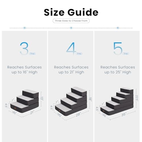 Garnpet 5-Step Adjustable Dog Stairs for High Beds, Dog Steps for Small Dogs and Cats, Foldable Pet Stairs for Bed Climbing, Non-Slip Pet Step Indoor, Grey 6