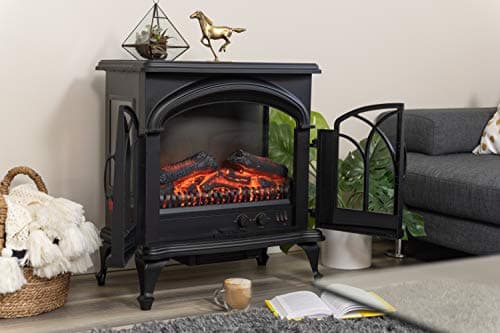 e-Flame USA 28" XL Denali Portable Freestanding Electric Fireplace Stove - 3-D Log and Fire Effect (Black) 7