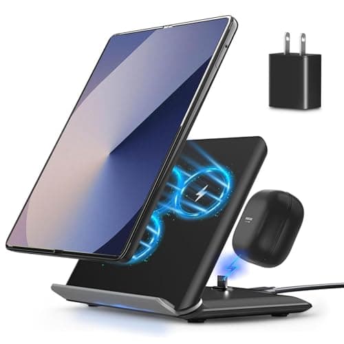 RGBTRON Wireless Charging for Samsung Galaxy Z-Fold Series, 2-in-1, 15W Fast Wireless for Galaxy Z Fold 6/5/4/3, S24/S23/S22,Note20 Ultra, Galaxy Buds2 Pro/2/Live, Black (PD Adapter Included)