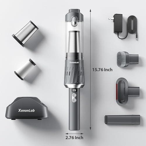 XenonLab Handheld Vacuum Cordless 25000Pa Car Vacuum 3-in-1 Handheld Vacuum, Includes Smart Display and Charging Base Hand Vac Cordless Rechargeable One-Touch Empty for Home/Pet/Car (White) 7