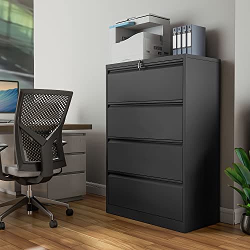 YITAHOME 4 Drawer Metal Lateral Filing Cabinet, Stainless Steel Wide Lateral File Cabinet with Lock for Legal/Letter A4 Size, Assembly Required，Office Organizer Storage Cabinet, Black 7