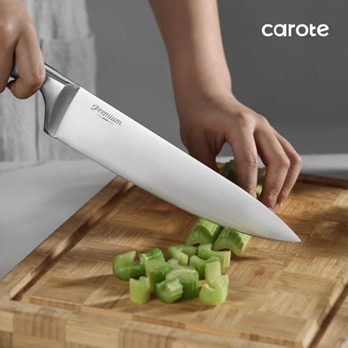CAROTE 12-Piece Knife Set, All-Stainless Steel Knife Block Set, Kitchen Knives with Wooden Block, Razor-Sharp and Ergonomic, Dishwasher Safe 7