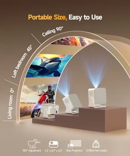 Smart Projector with 4K 8K Support, Mini Projector with Wifi6 and Bluetooth5.4, 600 ANSI, Auto Focus & Obstacle Avoidance 1080P Portable Movie Proyector for Home Outdoor, Magcubic HY350Max 6