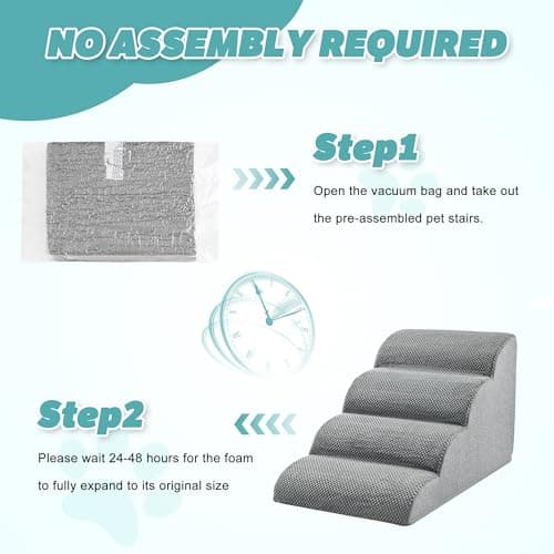 IFNOW Dog Stairs for Small Dogs 15.7''H, 4-Step Sturdy Dog Steps for Bed, Couch, Sofa, Waterproof Pet Stairs for Older Cats, Puppy, Removable Washable Cover, Non-Slip Curved Pet Ramp Indoor, Grey 9